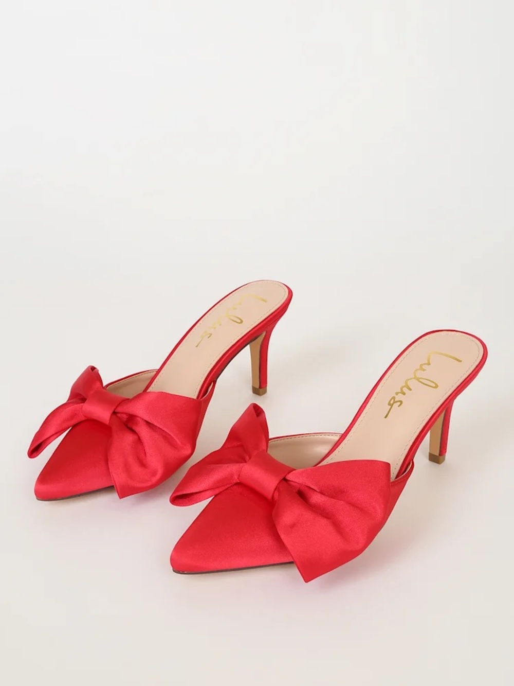 Lulu’s Red Bow Pointed-Toe Mule Heels Women’s Size 8